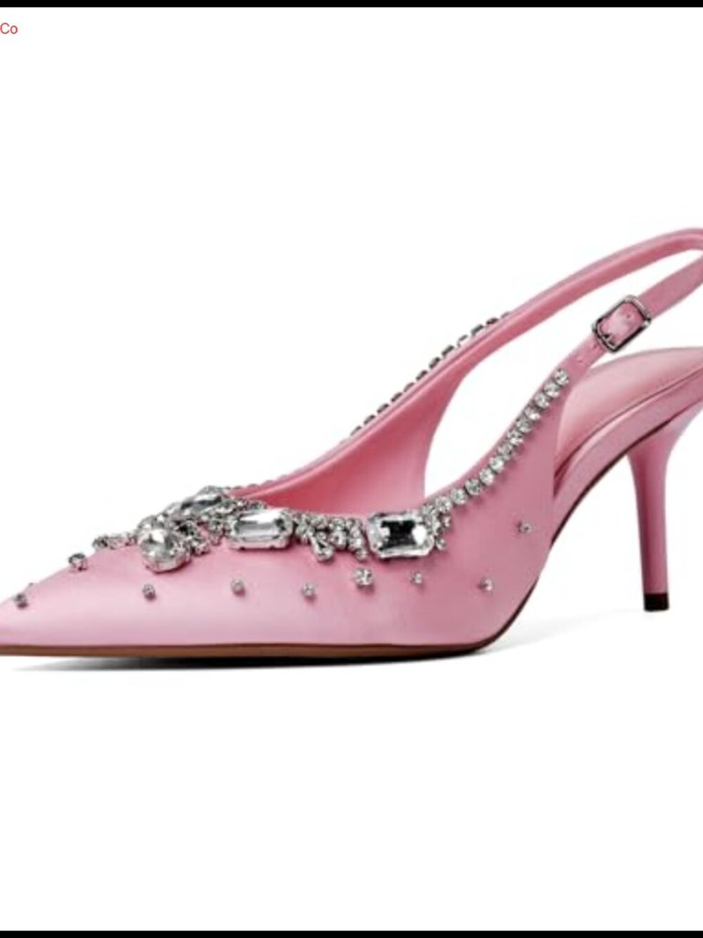 Satin Slingback Kitten Heels Rhinestone Pointed Toe 3 Inch Pump